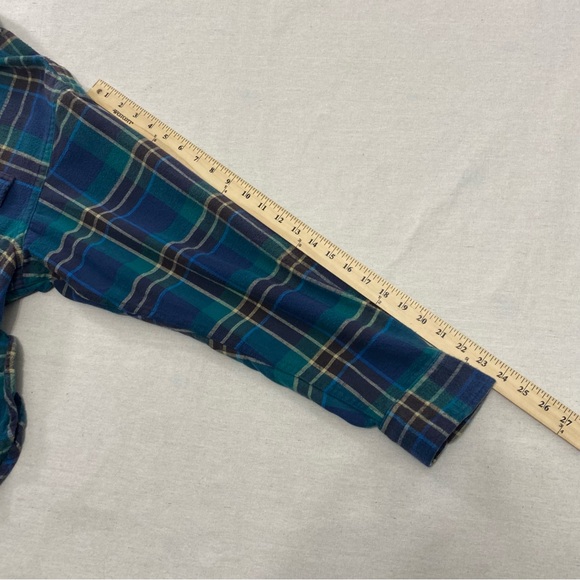 LL Bean Shirt Mens L Chamois Cloth Traditional Fit Green Blue Plaid Flannel - Picture 10 of 10